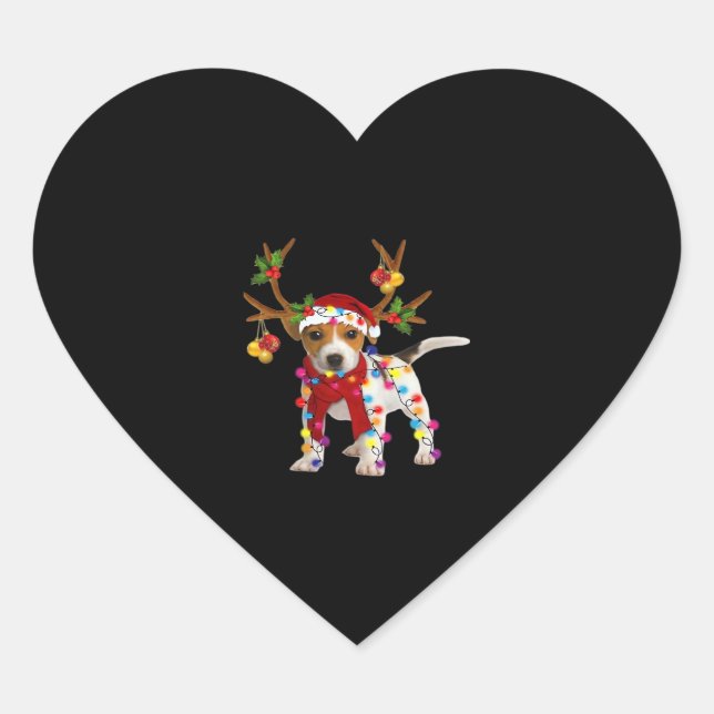 Jack russell Dog Gorgeous Reindeer Christmas Light Heart Sticker (Front)