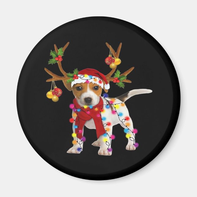 Jack russell Dog Gorgeous Reindeer Christmas Light Magnet (Front)
