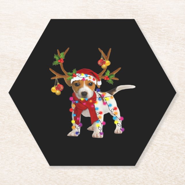Jack russell Dog Gorgeous Reindeer Christmas Light Paper Coaster (Front)