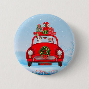 Jack Russell Dog In Car With Santa Claus 6 Cm Round Badge