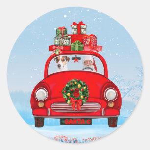 Jack Russell Dog In Car With Santa Claus Classic Round Sticker