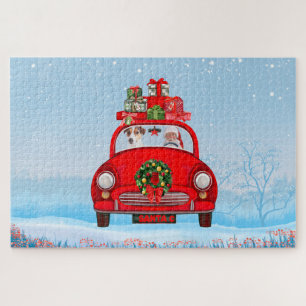 Jack Russell  Dog In Car With Santa Claus  Jigsaw Puzzle