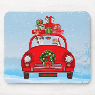 Jack Russell Dog In Car With Santa Claus Mouse Mat