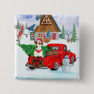 Jack Russell Dog In Christmas Delivery Truck Snow 15 Cm Square Badge