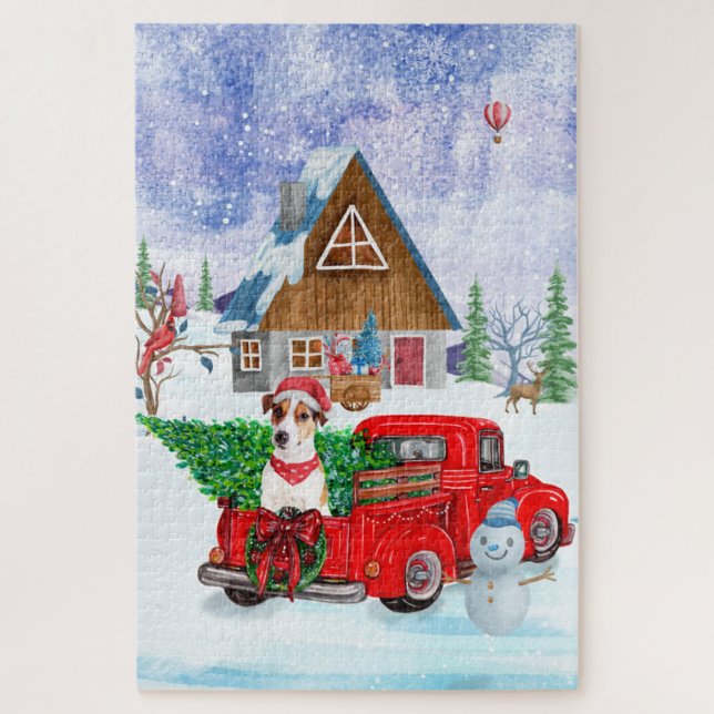 Jack Russell Dog In Christmas Delivery Truck Snow Jigsaw Puzzle (Vertical)