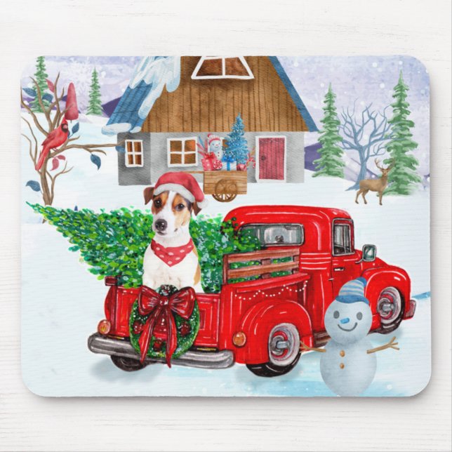 Jack Russell Dog In Christmas Delivery Truck Snow Mouse Mat (Front)