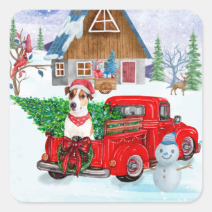 Jack Russell Dog In Christmas Delivery Truck Snow Square Sticker
