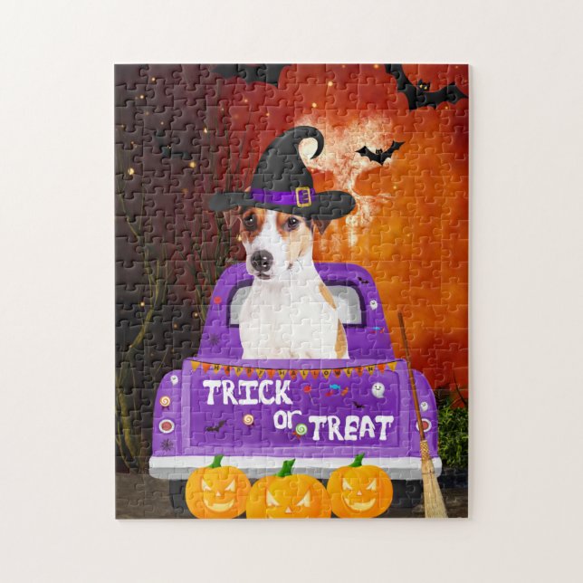 Jack Russell Dog in Halloween Truck Jigsaw Puzzle (Vertical)