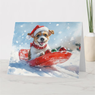 Jack Russell Dog in Sledge Let it Snow Christmas Card