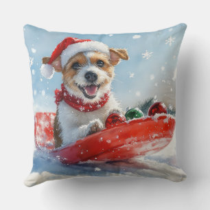 Jack Russell Dog in Sledge Let it Snow Christmas Cushion