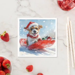 Jack Russell Dog in Sledge Let it Snow Christmas Napkin