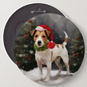 Jack Russell Dog in Snow Christmas 6 Cm Round Badge