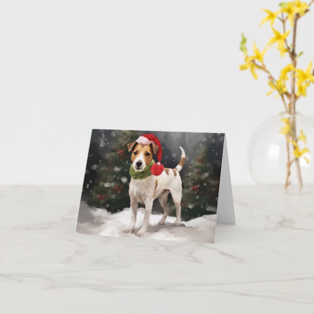 Jack Russell Dog in Snow Christmas Card (Yellow Flower)
