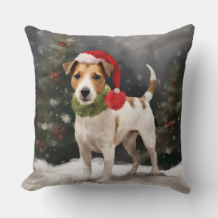 Jack Russell Dog in Snow Christmas Cushion