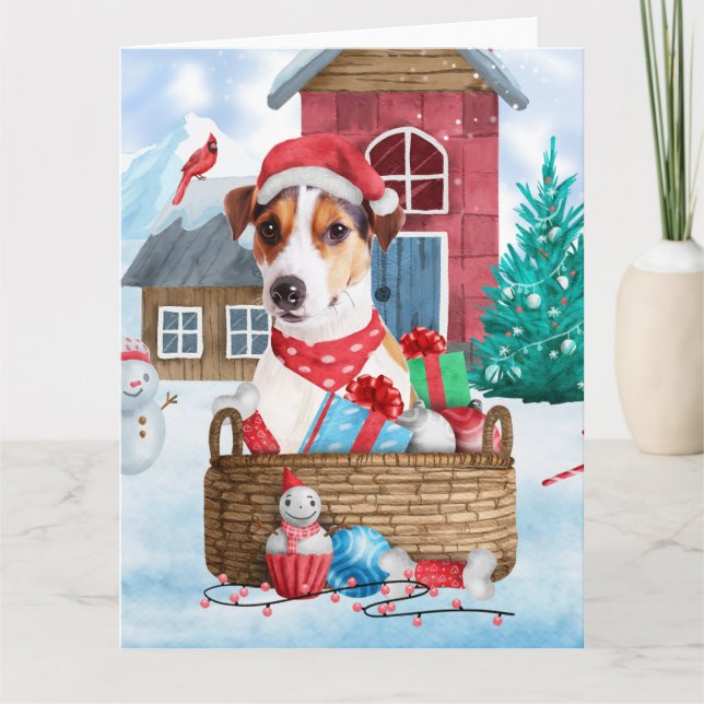 Jack Russell Dog In snow Christmas Dog House Card (Front)