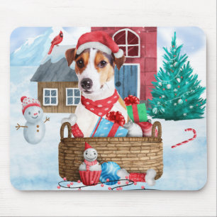 Jack Russell Dog In snow Christmas Dog House Mouse Mat