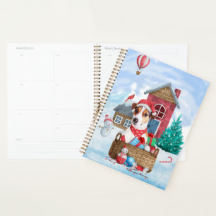 Jack Russell Dog In snow Christmas Dog House   Planner