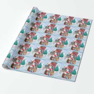 Jack Russell Dog In snow Christmas Dog House Wrapping Paper