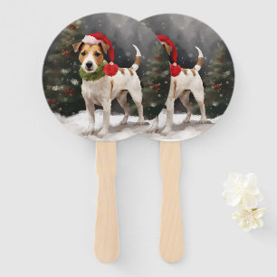 Jack Russell Dog in Snow Christmas Hand Fan