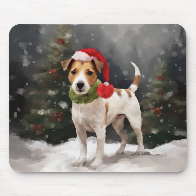 Jack Russell Dog in Snow Christmas Mouse Mat (Front)