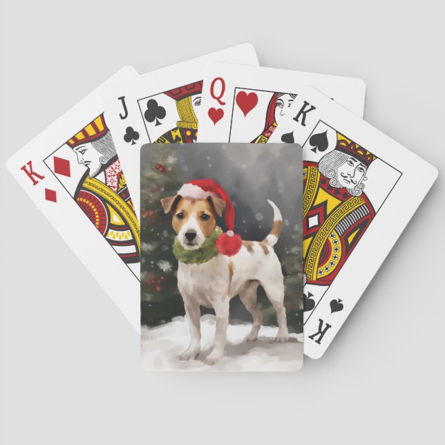 Jack Russell Dog in Snow Christmas Playing Cards (Back)