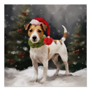 Jack Russell Dog in Snow Christmas Poster