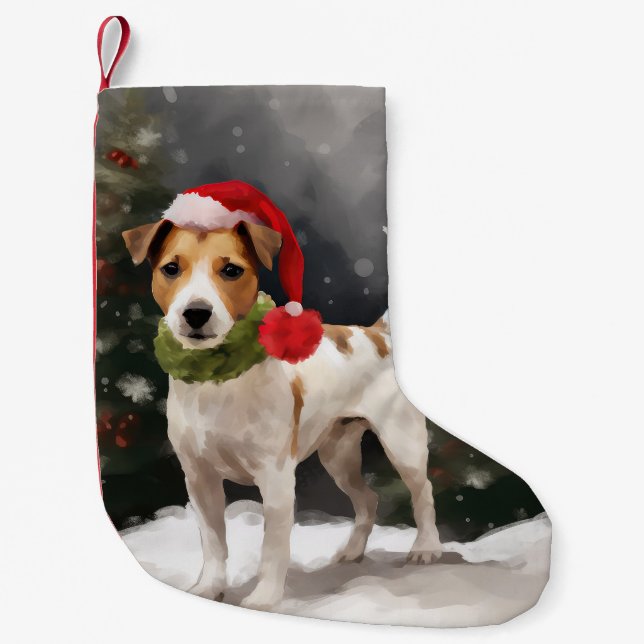 Jack Russell Dog in Snow Christmas Small Christmas Stocking (Front)