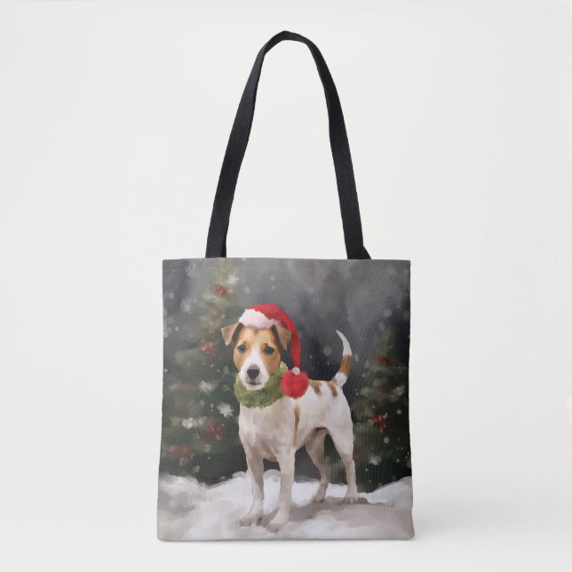 Jack Russell Dog in Snow Christmas Tote Bag (Front)