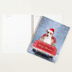 Jack Russell Dog in Snow sitting in Christmas Planner