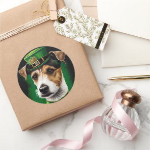 Jack Russell Dog in St. Patrick's Day Dress Classic Round Sticker