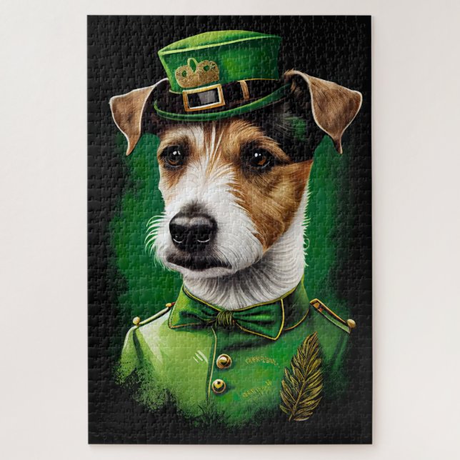 Jack Russell Dog in St. Patrick's Day Dress Jigsaw Puzzle (Vertical)