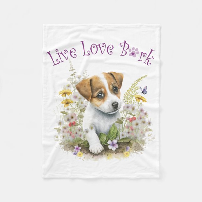 Jack Russell Dog Mum Floral Fleece Blanket (Front)