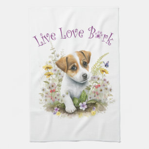 Jack Russell Dog Mum Floral Tea Towel
