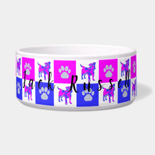 Jack Russell Dog & Paw Hot Pink & Blue Pet Bowl