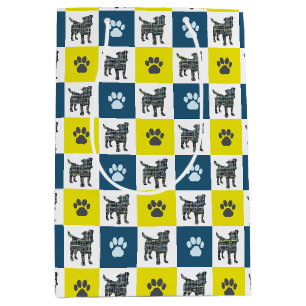 Jack Russell Dog & Paw Yellow &Blue Grid Medium Gi Gift Bag