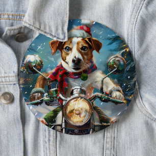 Jack Russell Dog Riding Motorcycle Christmas 6 Cm Round Badge
