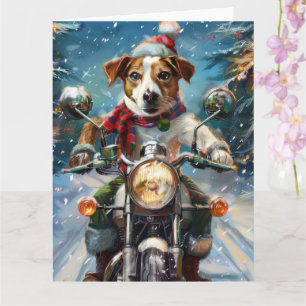 Jack Russell Dog Riding Motorcycle Christmas  Card