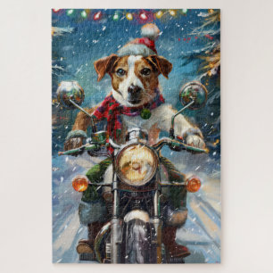 Jack Russell Dog Riding Motorcycle Christmas  Jigsaw Puzzle