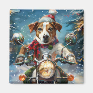 Jack Russell Dog Riding Motorcycle Christmas Magnet