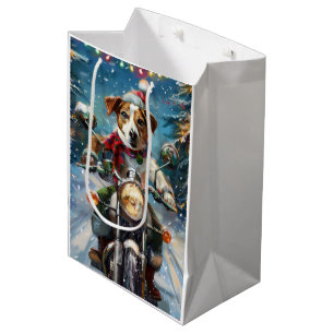 Jack Russell Dog Riding Motorcycle Christmas  Medium Gift Bag