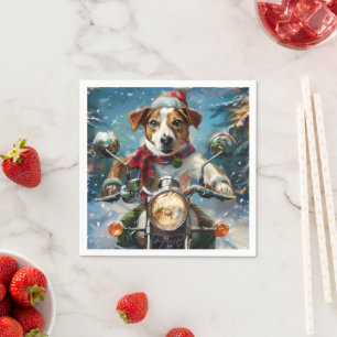 Jack Russell Dog Riding Motorcycle Christmas Napkin