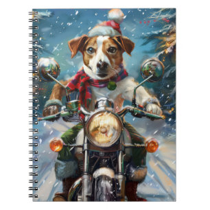 Jack Russell Dog Riding Motorcycle Christmas  Notebook