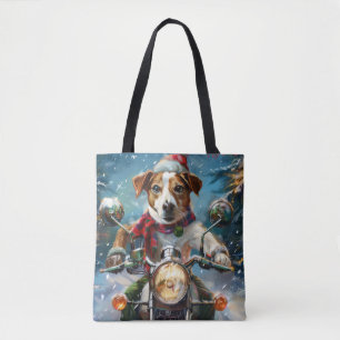 Jack Russell Dog Riding Motorcycle Christmas Tote Bag
