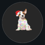 Jack Russell dog Santa Christmas Tree Lights Xmas  Classic Round Sticker<br><div class="desc">Jack Russell dog Santa Christmas Tree Lights Xmas Boys Dog92 Oversized T-Shirt</div>