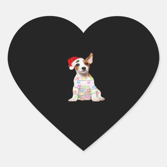 Jack Russell dog Santa Christmas Tree Lights Xmas  Heart Sticker (Front)