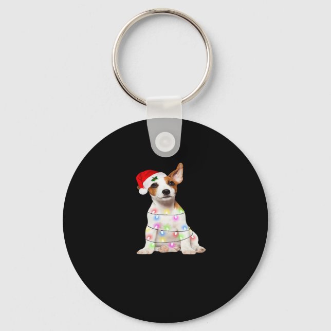 Jack Russell dog Santa Christmas Tree Lights Xmas  Key Ring (Front)