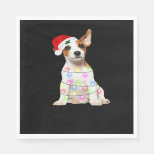 Jack Russell dog Santa Christmas Tree Lights Xmas Napkin