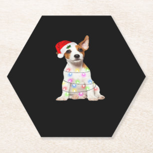 Jack Russell dog Santa Christmas Tree Lights Xmas Paper Coaster