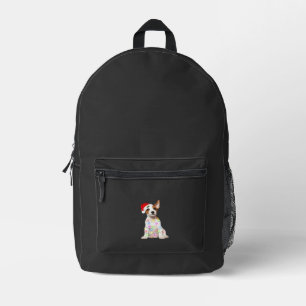 Jack Russell dog Santa Christmas Tree Lights Xmas Printed Backpack
