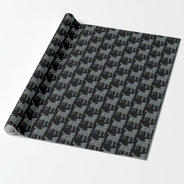 Jack Russell Dog Silhouette Cute Grid Black Wrapping Paper (Unrolled)